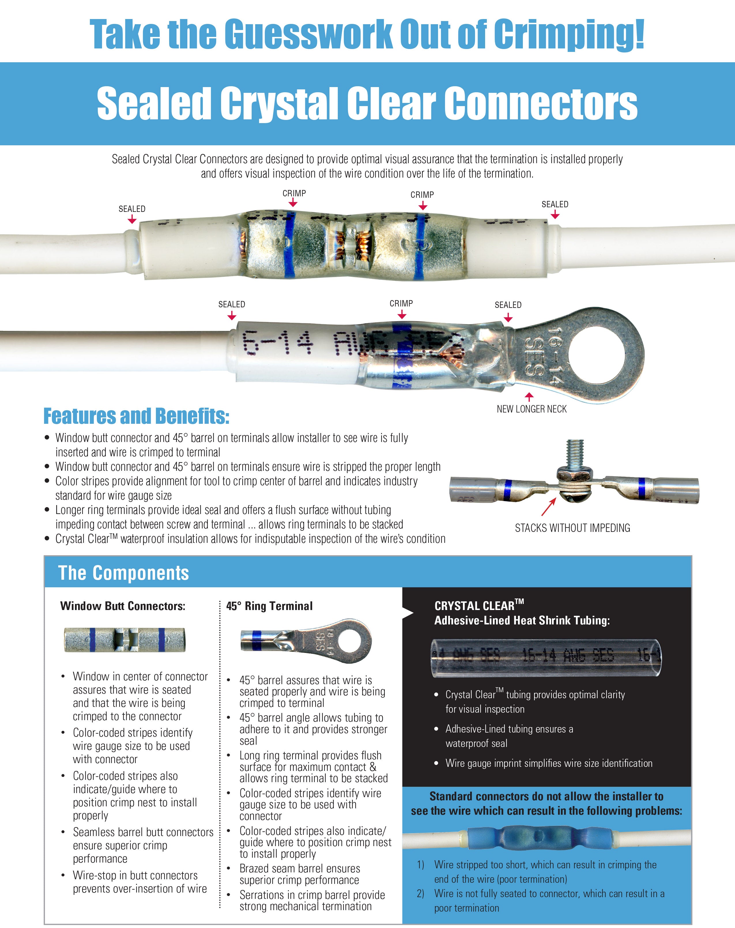 SES OptiSeal Waterproof Butt Connectors, Crystal Clear Tubing w/ Yellow Stripe, 10-12 AWG. - Monster Bolts