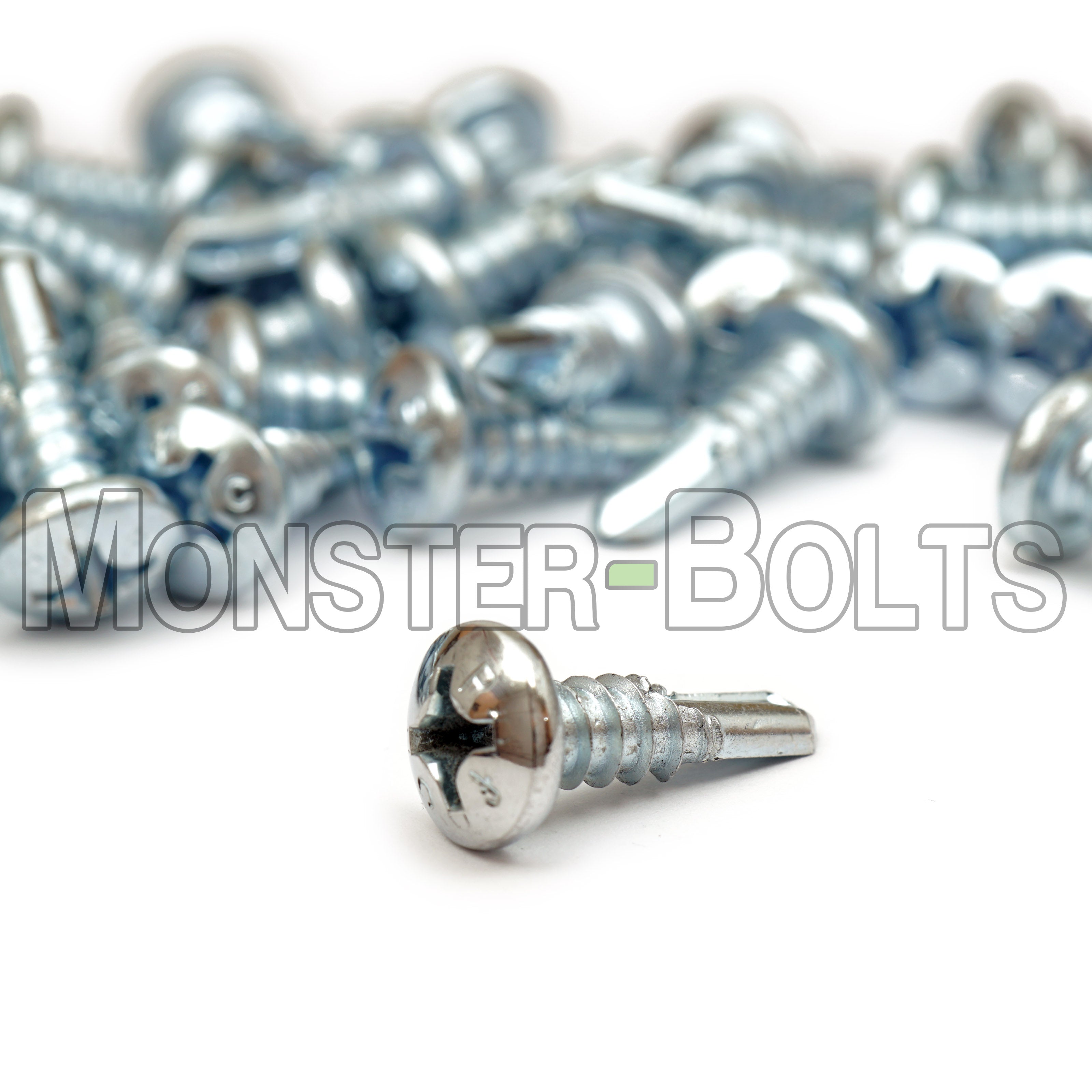 #12 Phillips Pan Head, Zinc #3 Point BSD Self Drilling Tek Screws - Monster Bolts