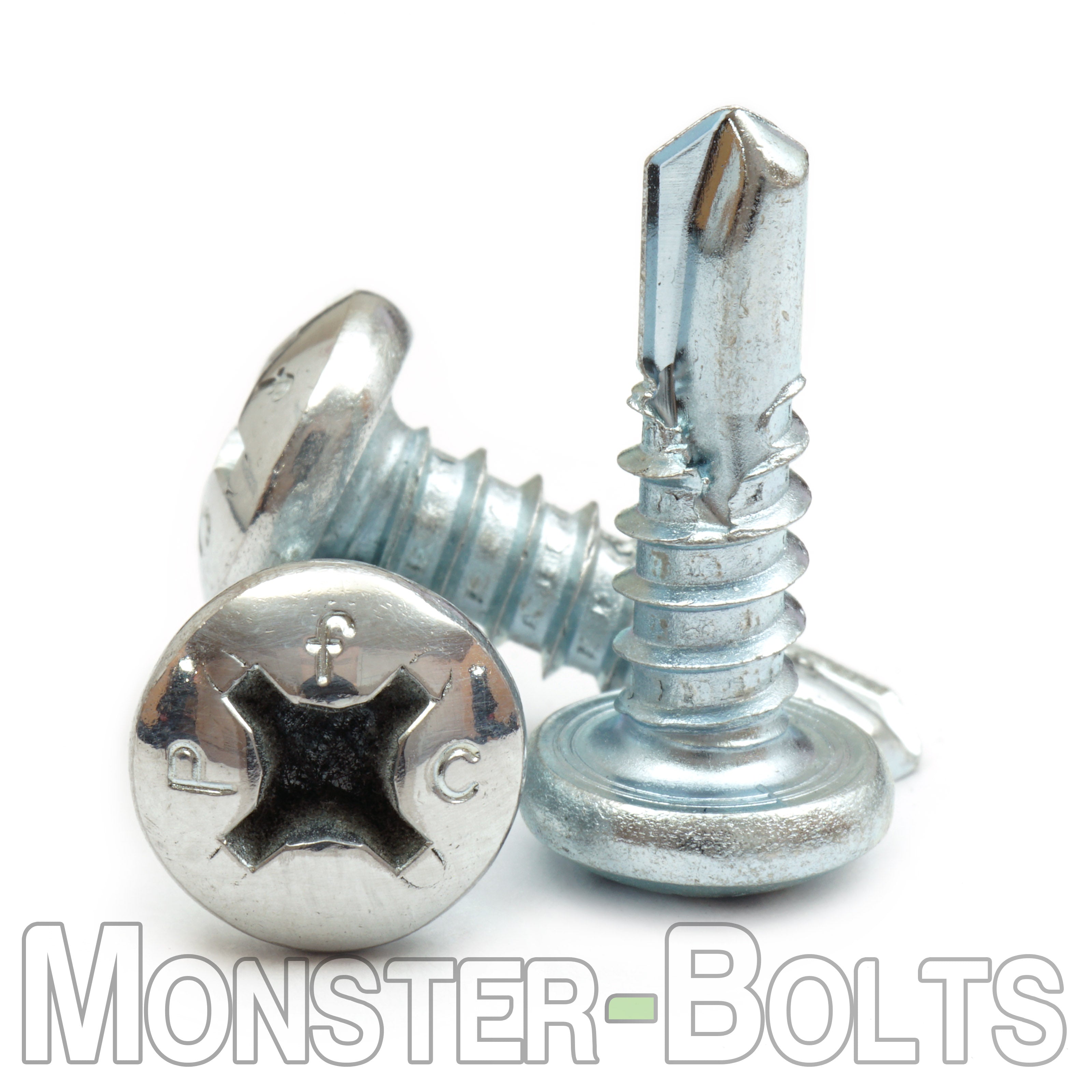 #10 Phillips Pan Head, Zinc #3 Point BSD Self Drilling Tek Screws - Monster Bolts