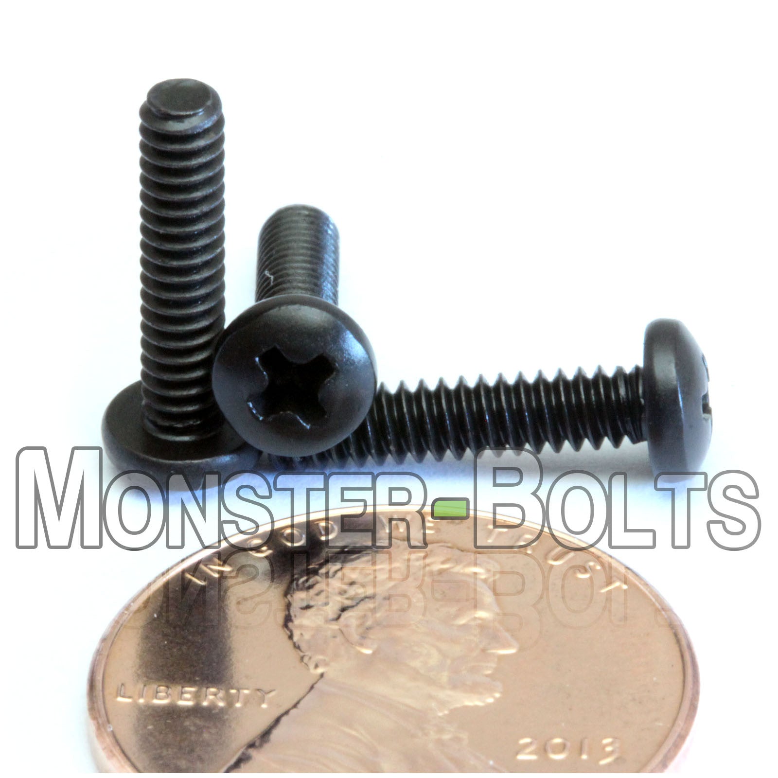 #4-40 x 1/2" Phillips Pan Head Machine screws, Steel with Black Oxide - Monster Bolts