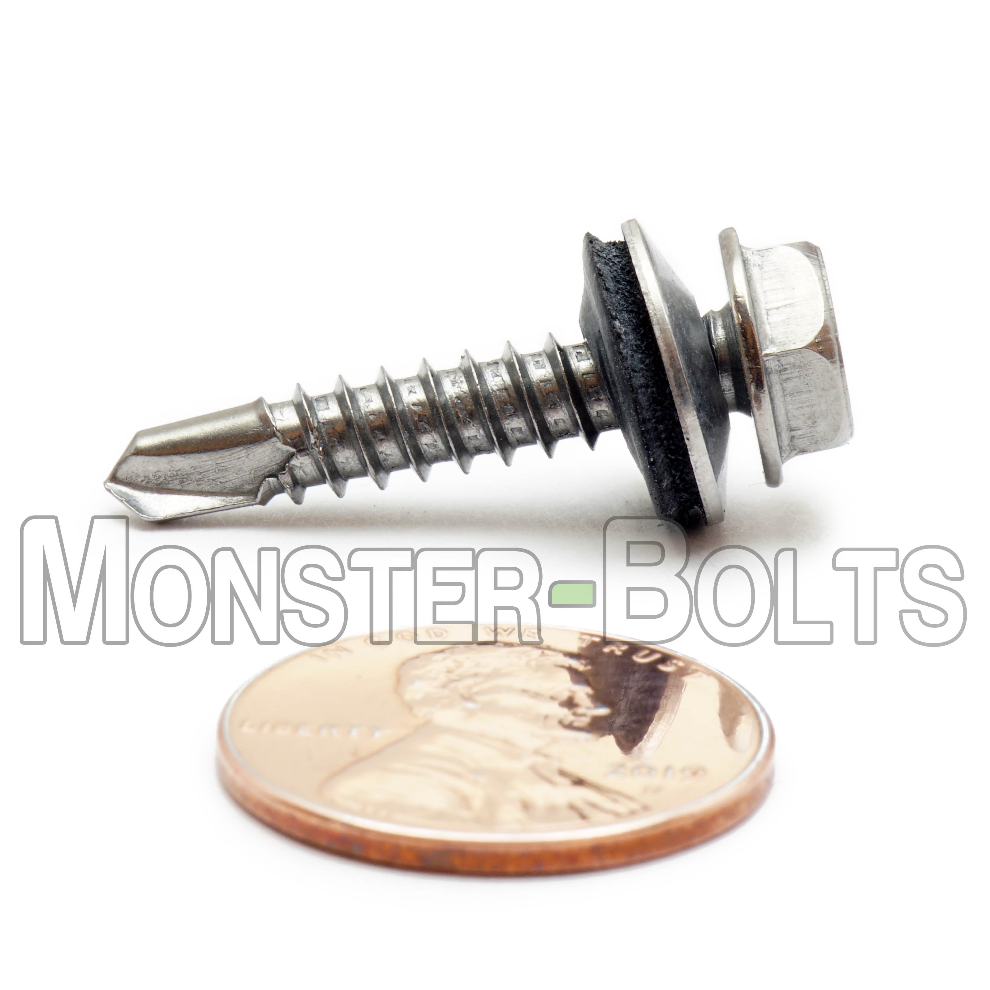 #10 Hardened Stainless Steel HWH w/ EPDM Sealing Washer, Self-Drilling TEK roofing screws