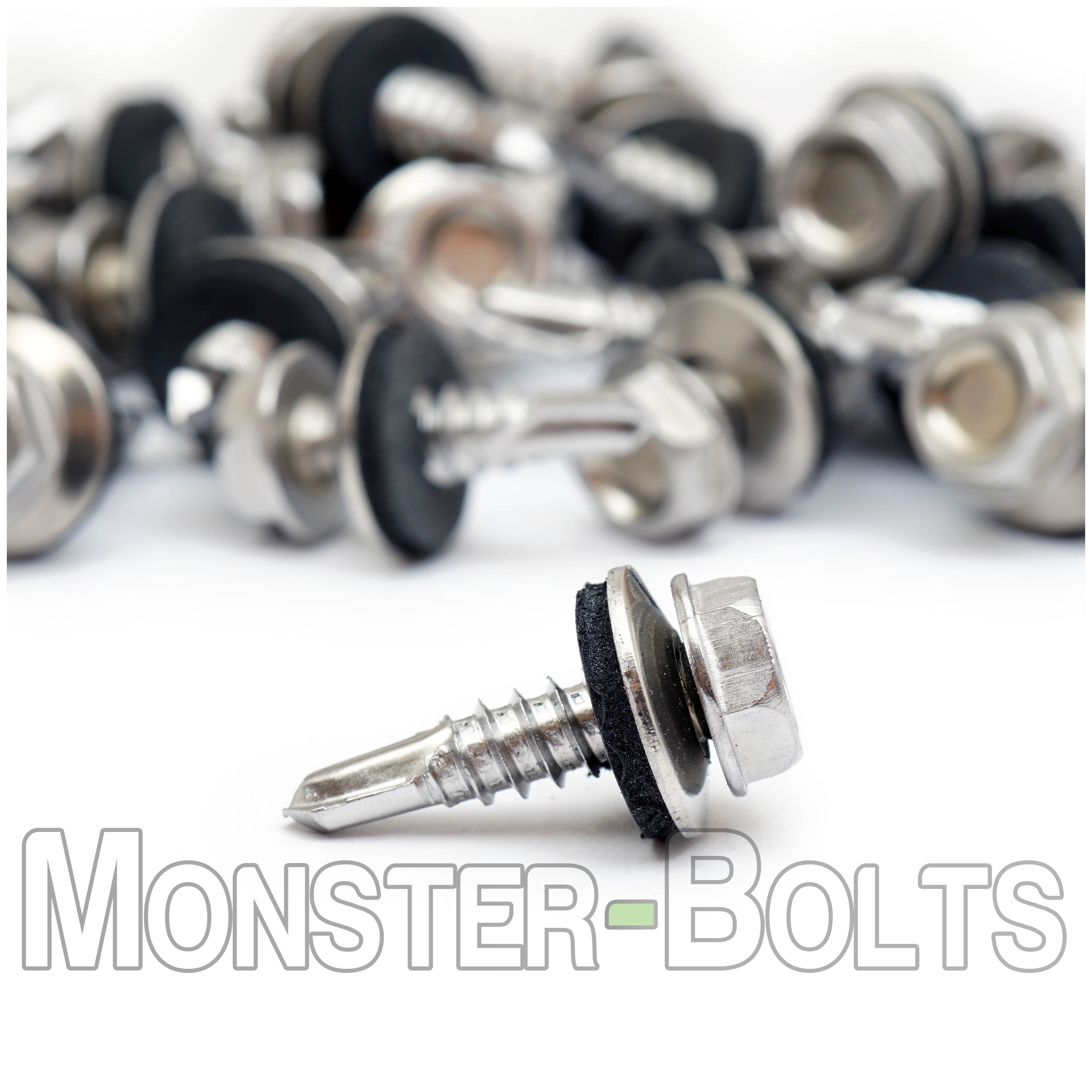 #10 Hardened Stainless Steel Indent HWH w/ Bonded EPDM Sealing Washer, #3 Point BSD Self Drilling TEK Screws - Monster Bolts