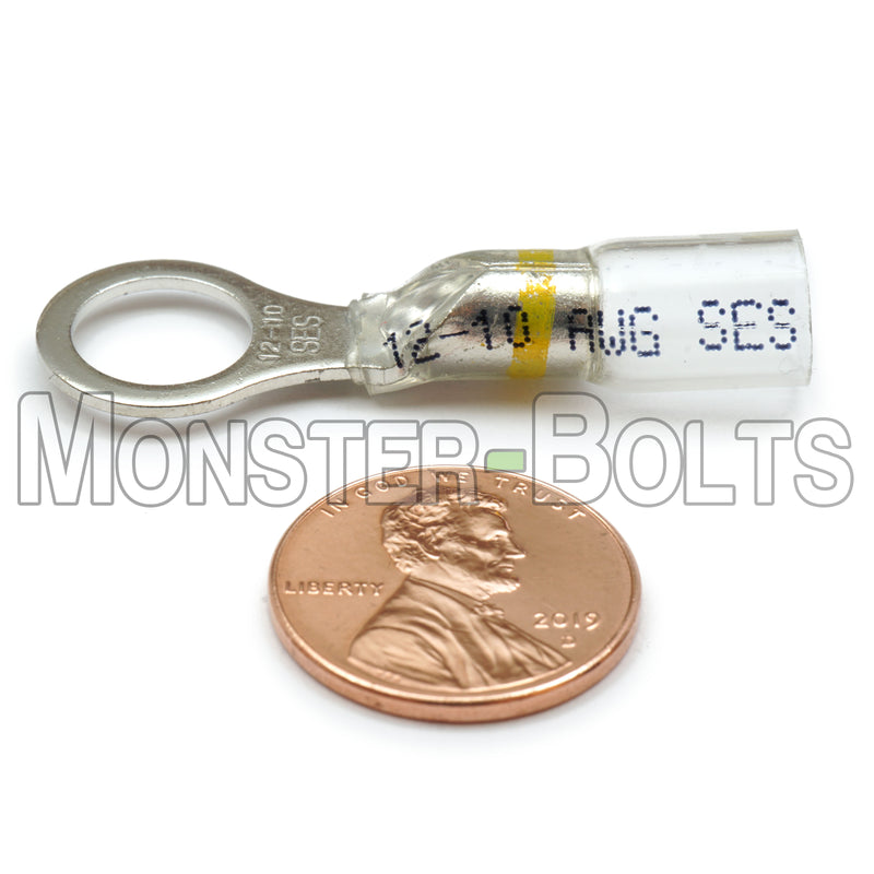 SES OptiSeal Waterproof Crimp and Seal Ring Terminals, Yellow 10-12 AWG - Monster Bolts