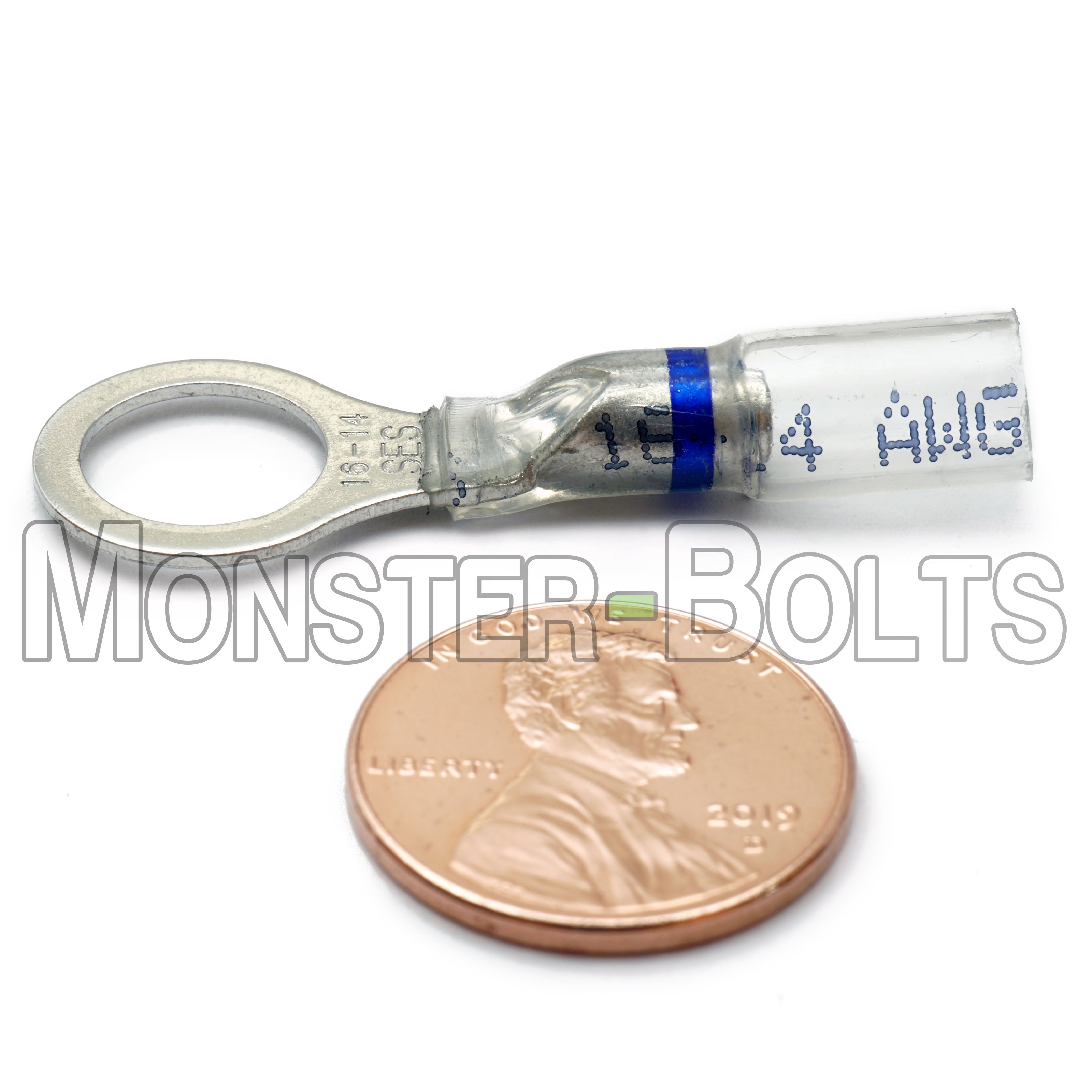 Waterproof Blue Ring Terminal – 16-14 AWG | Opti-Seal Long Neck