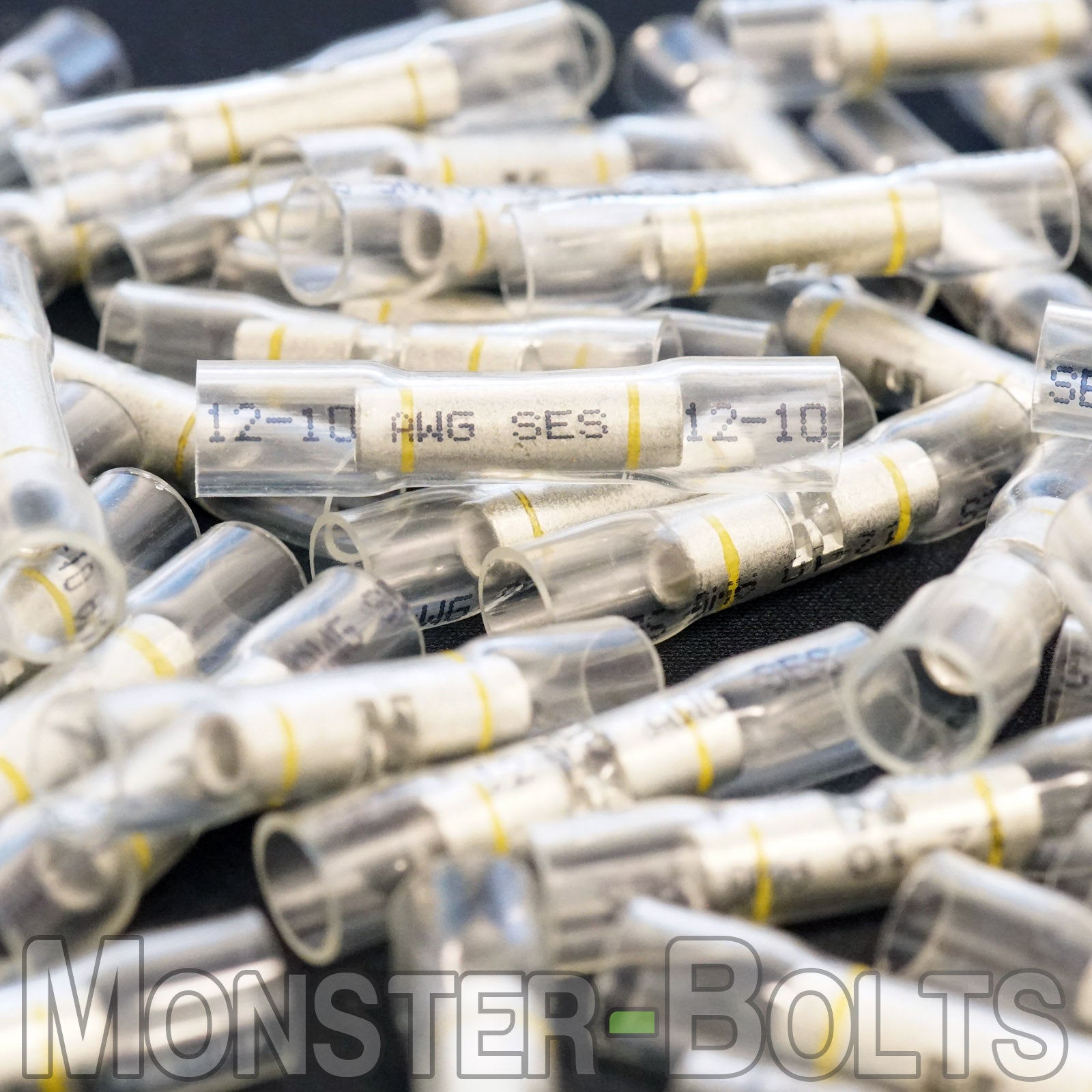 SES OptiSeal Waterproof Butt Connectors, Crystal Clear Tubing w/ Yellow Stripe, 10-12 AWG. - Monster Bolts