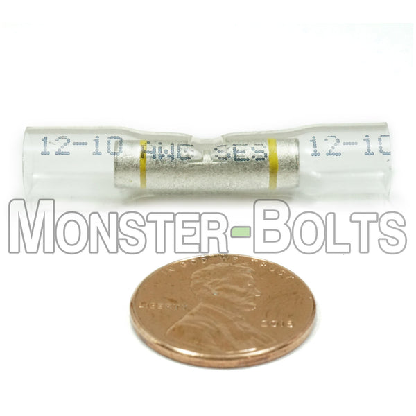 SES OptiSeal Waterproof Butt Connectors, Crystal Clear Tubing w/ Yellow Stripe, 10-12 AWG. - Monster Bolts