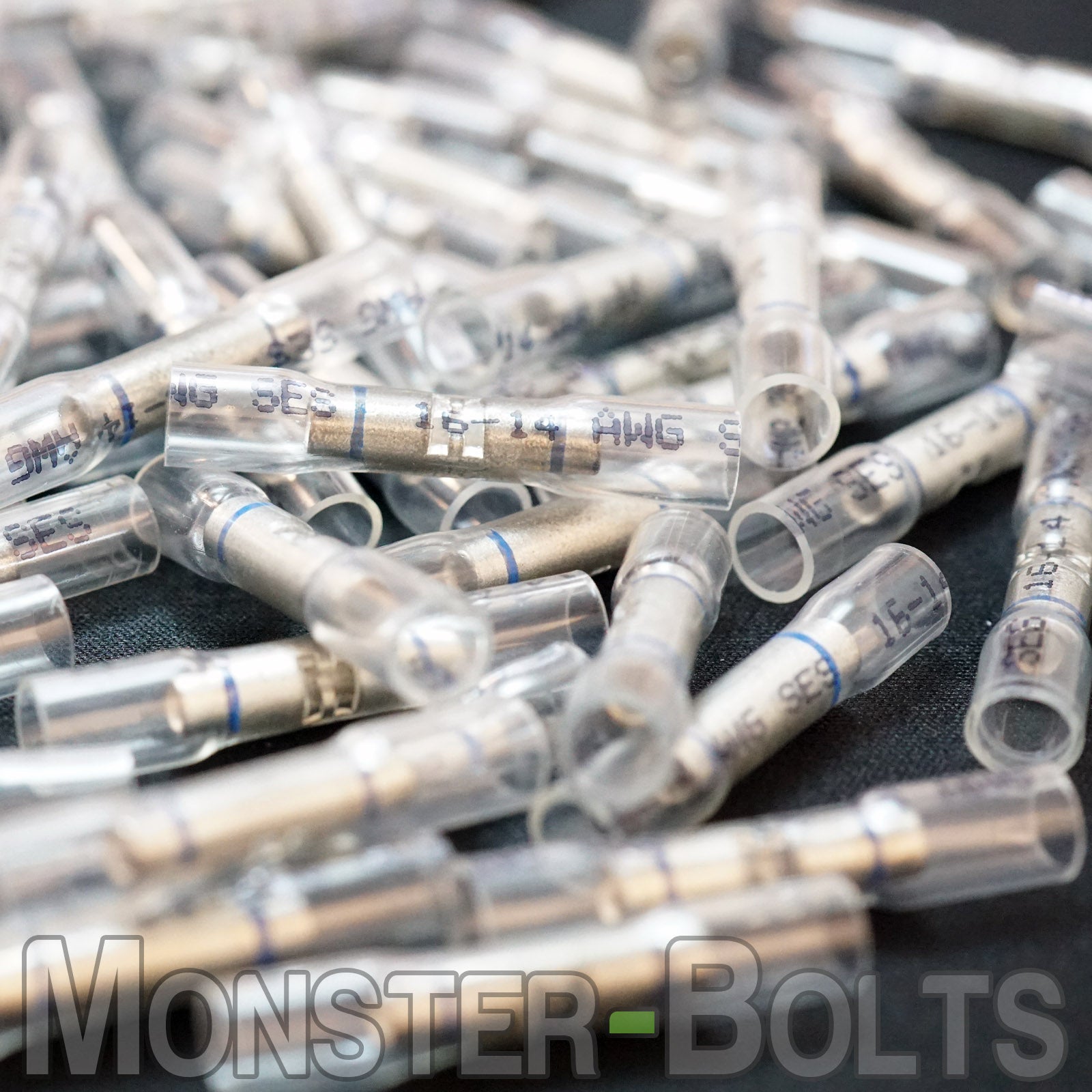 SES OptiSeal Waterproof Butt Connectors, Crystal Clear Tubing w/ Blue Stripes, 14-16 AWG. - Monster Bolts