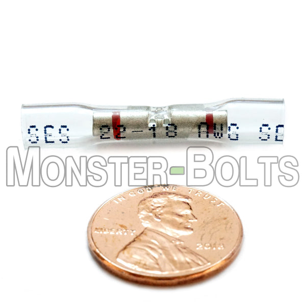 SES OptiSeal Waterproof Butt Connectors, Crystal Clear Tubing w/ Red Stripes, 22-18 AWG. - Monster Bolts