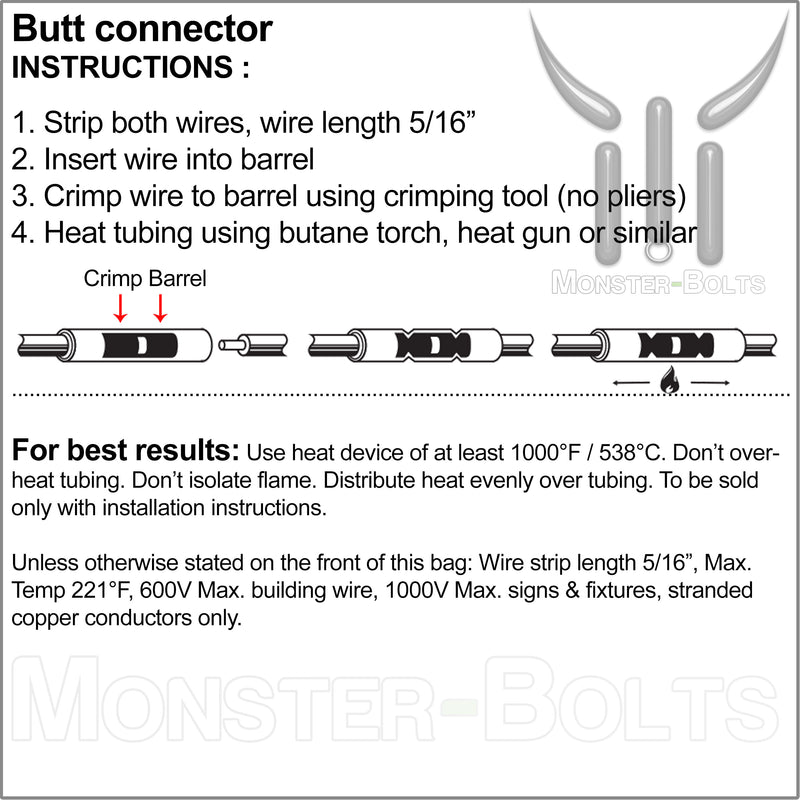 SES OptiSeal Waterproof Crimp Step Down Butt Connectors, White/Red, 22-24 to 22-18 AWG - Monster Bolts