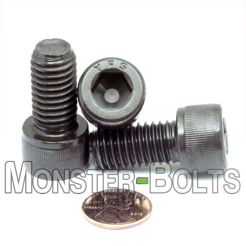 1/2"-13 x 1" Socket Head Cap screw, alloy steel with black oxide finish. Shown with US penny for screw size.
