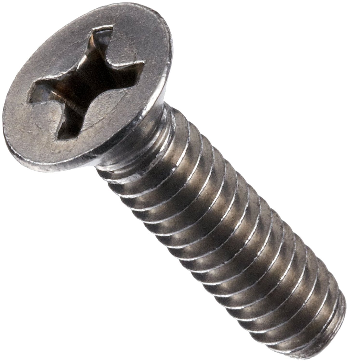 Stainless Steel #10-24 countersunk screw shown at angle