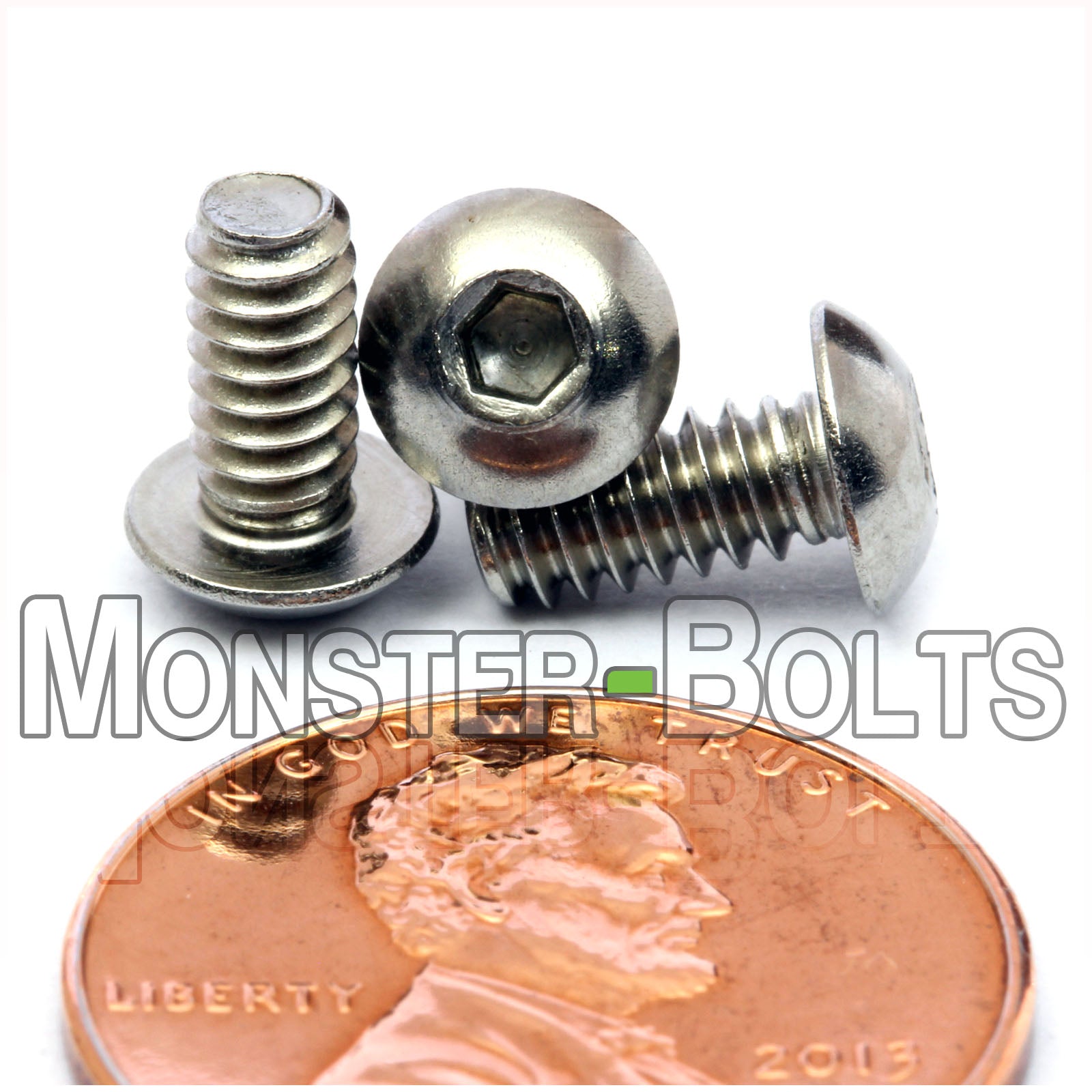 Stainless #6-32 x 5/16" button head socket cap screws, with US penny for size.