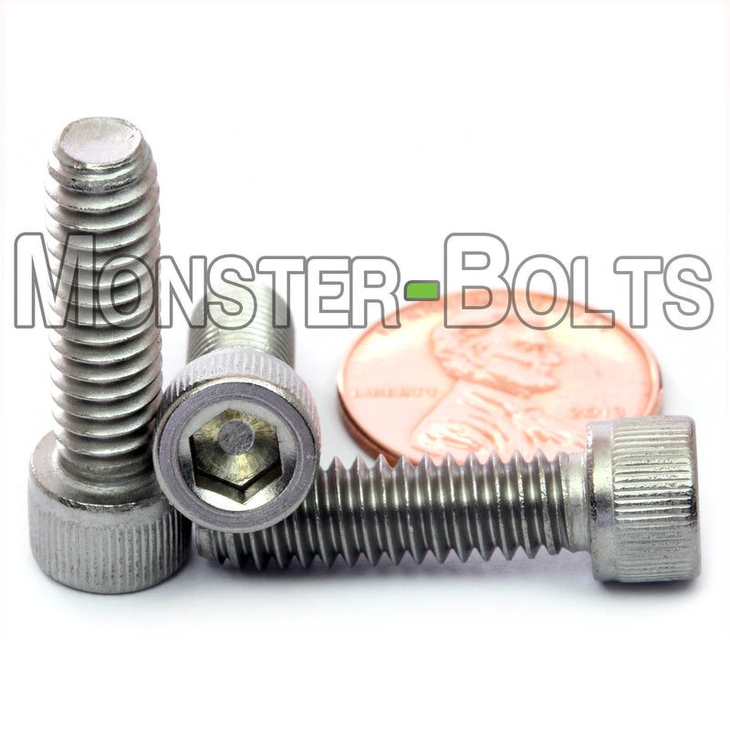 Stainless Steel 1/4-20 x 7/8" socket head cap screws, with US penny to show size.