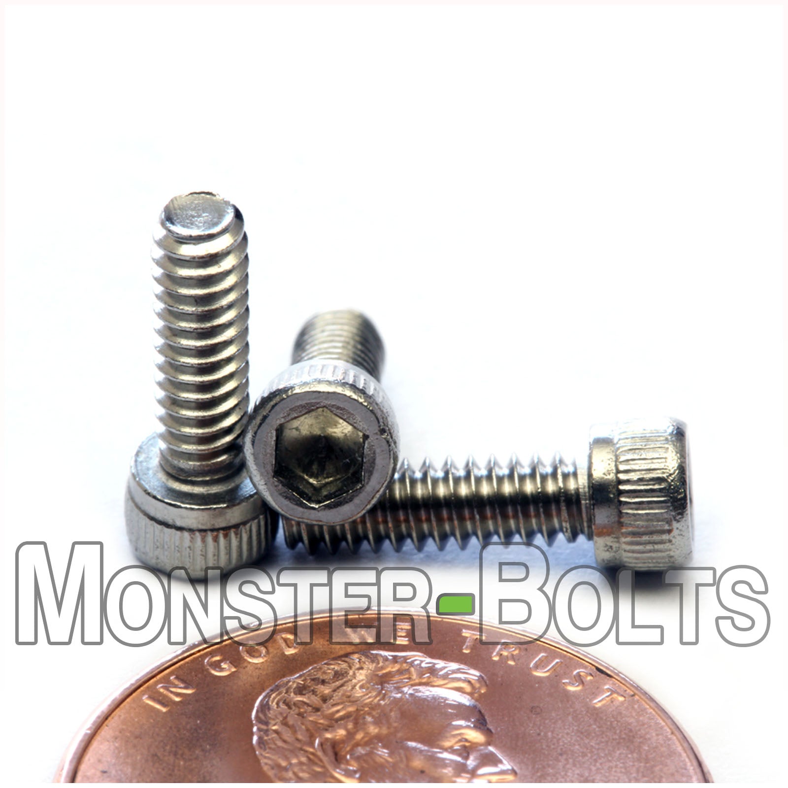 Stainless Steel #4-40 x 3/8" socket Head screws, with US penny for size.