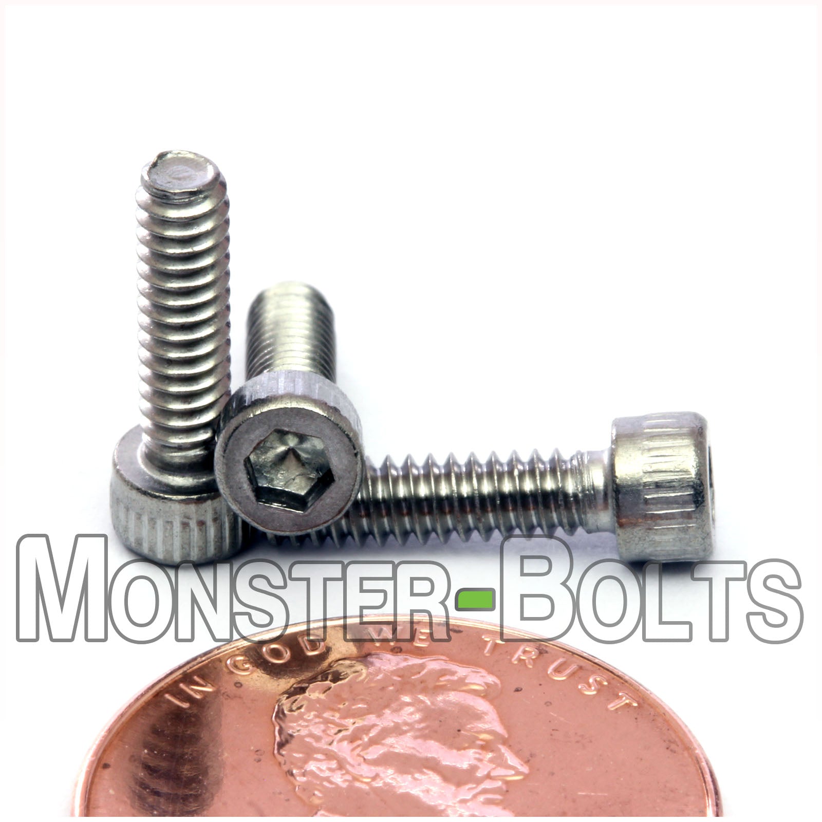 Stainless #4-40 x 7/8" Socket Head cap screws, with US penny for size.