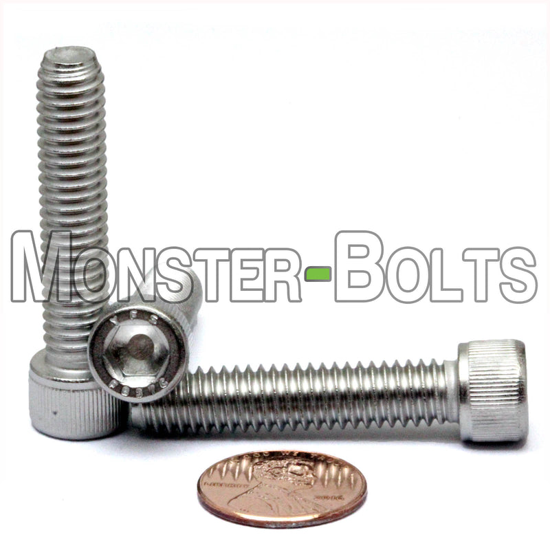 Stainless 5/16-18 x 1-1/2 inch Socket Head cap screws, with US penny for size.