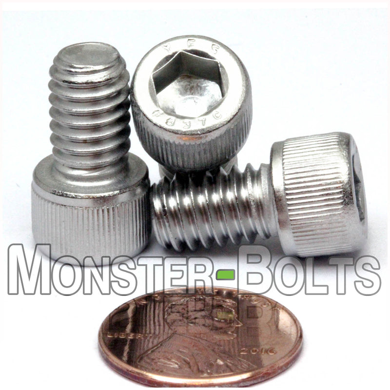 Stainless Steel 1/4"-20 x 1/2 in. Socket Head cap screws, with US penny to show size.