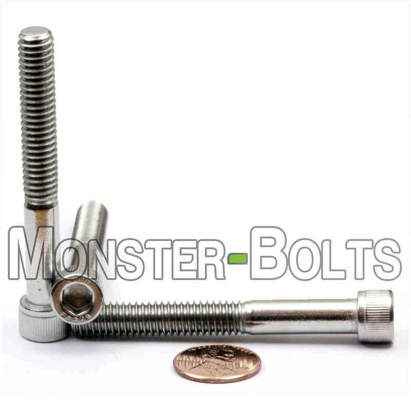 Stainless Steel 5/16-18 x 2-1/2" socket head cap screws, with US penny to show size.