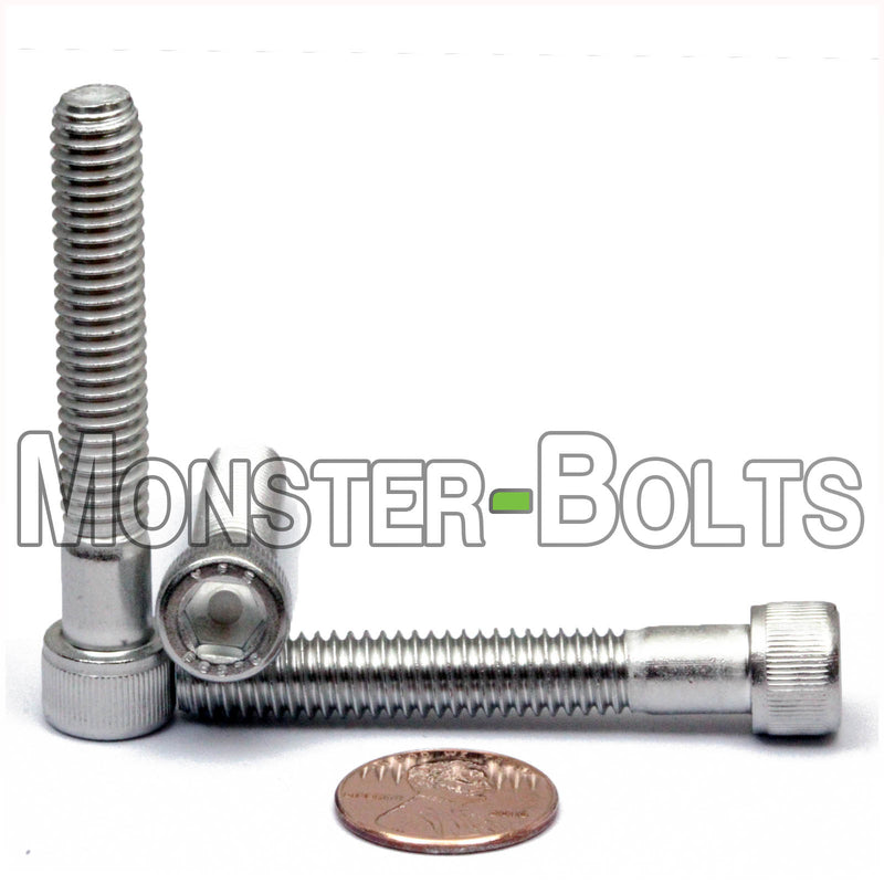 Stainless Steel 5/16-18 x 2 in. socket head screws, with US penny for size.