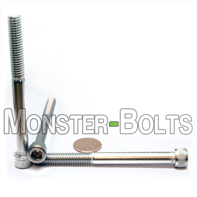 Stainless 5/16-18 x 3-1/2 inch Socket Head cap screws, with US penny for size.