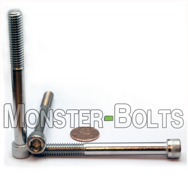 Stainless Steel 5/16-18 x 3-1/4" socket head cap screws, with US penny to show size.