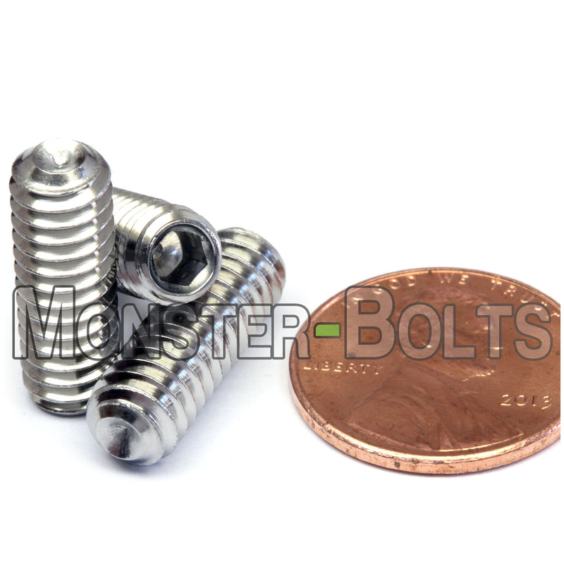 Stainless Steel 1/4-20 x 3/4" Allen key set screws with cup point.
