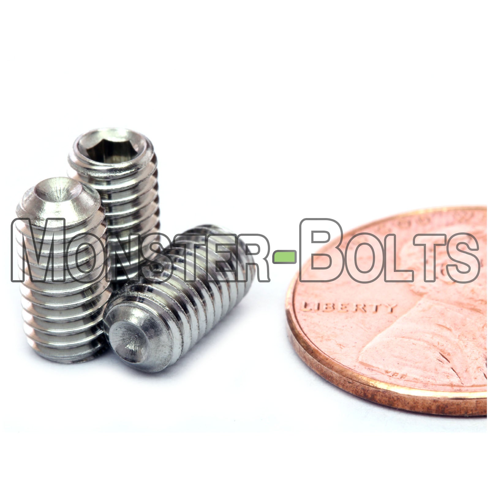 Stainless Steel #10-32 x 3/8" Allen key set screws with cup point.