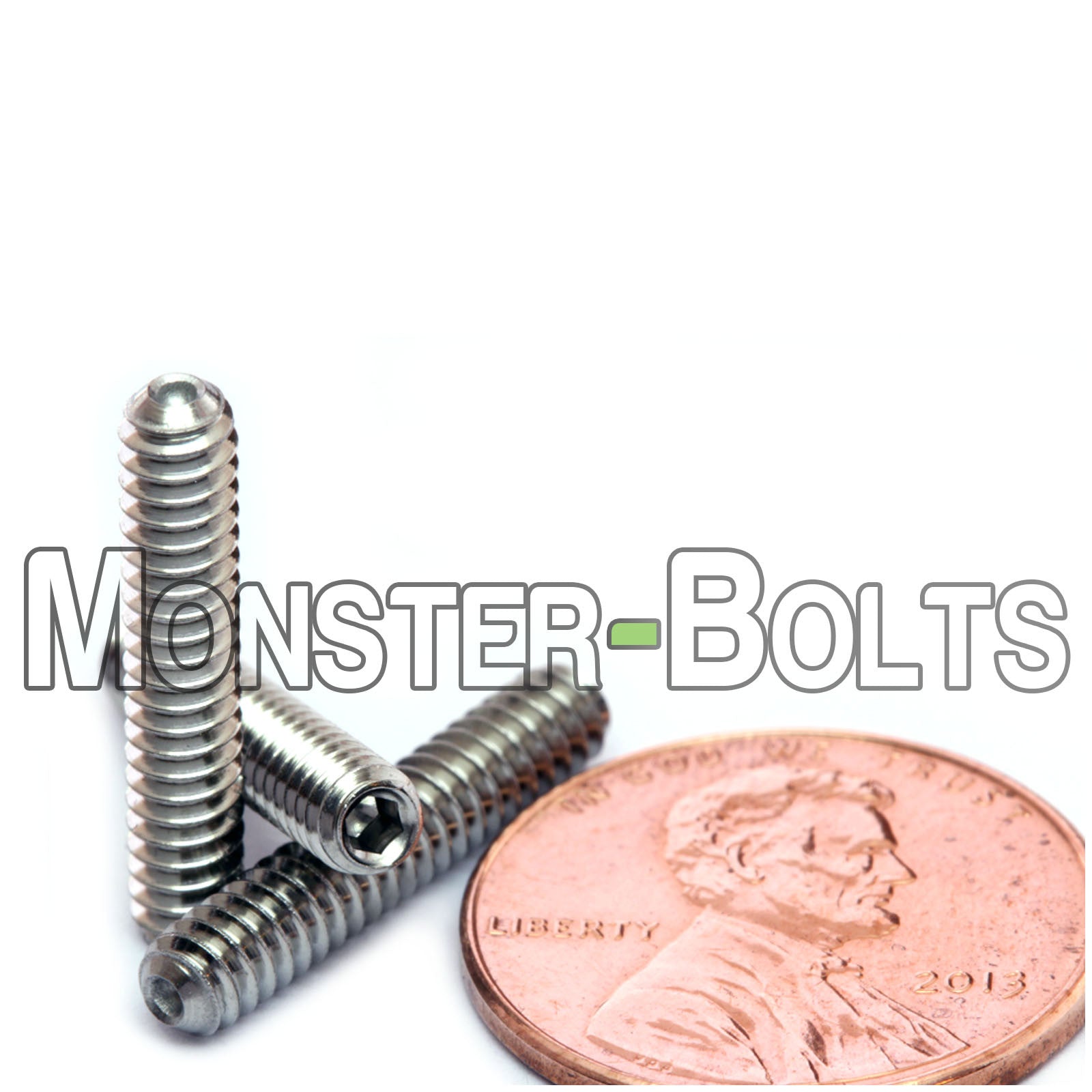 Stainless Steel #6-32 x 3/4" Allen key set screws with cup point.