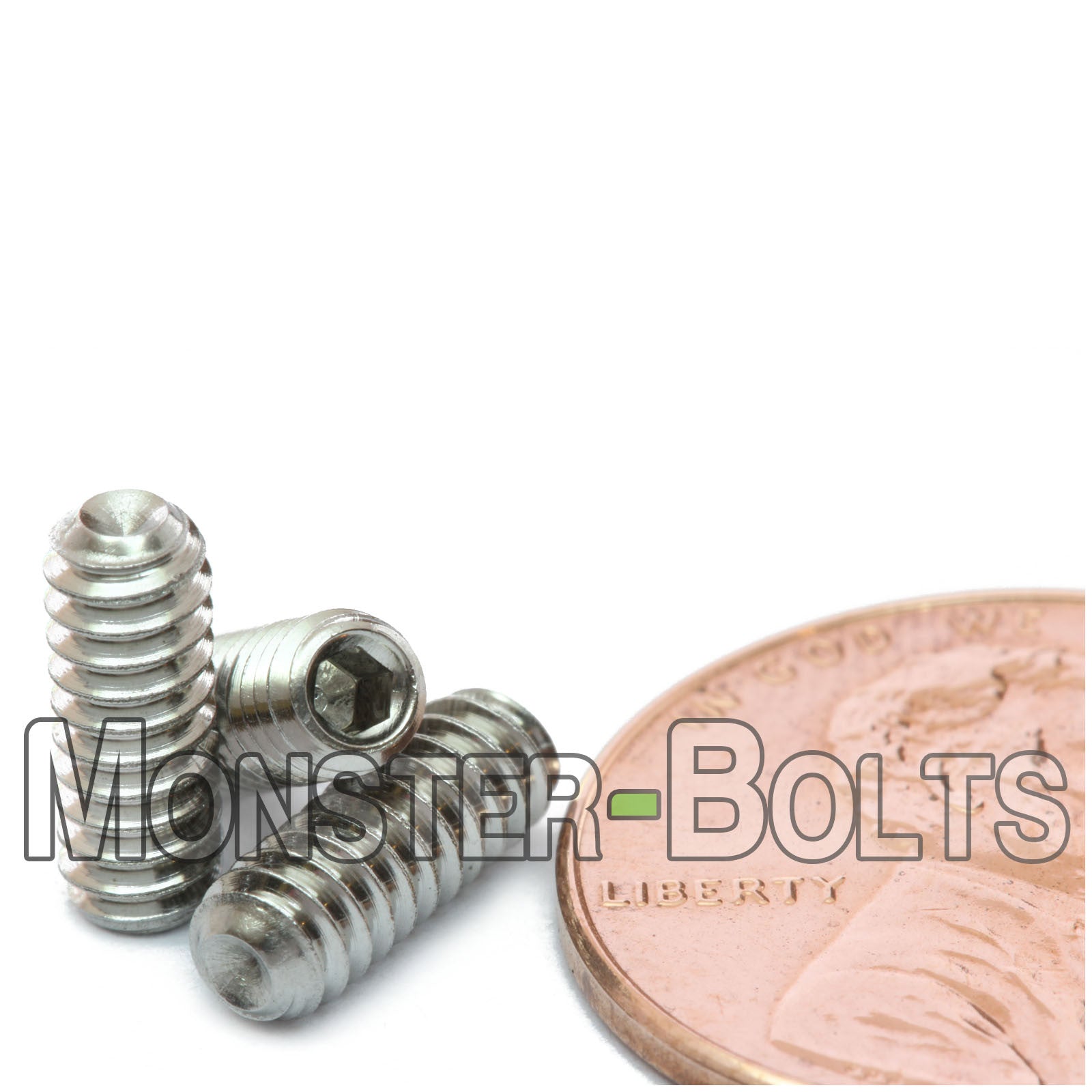 Stainless Steel #6-32 x 3/8" Allen key set screws with cup point.