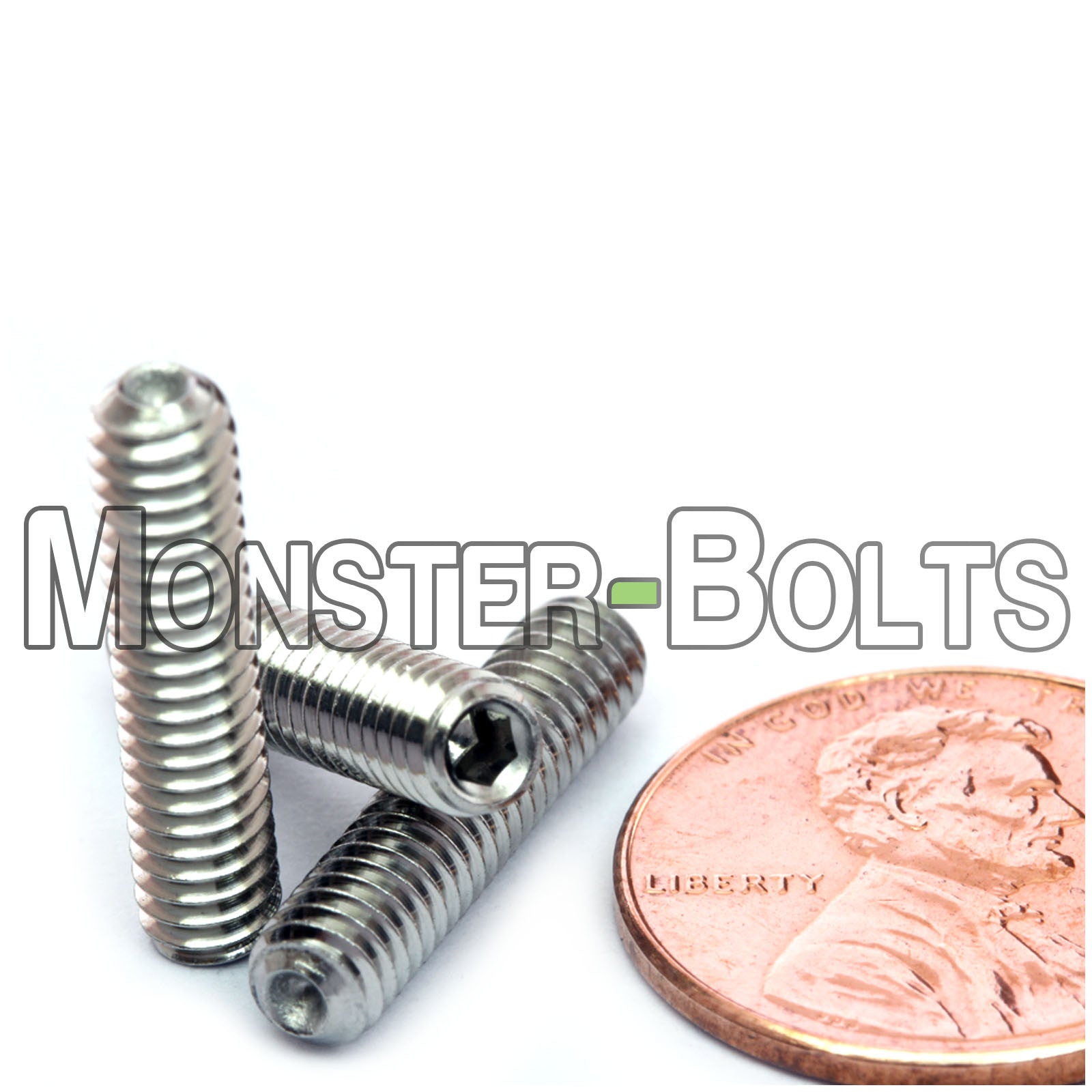 Stainless Steel #8-32 x 3/4" Allen key set screws with cup point.