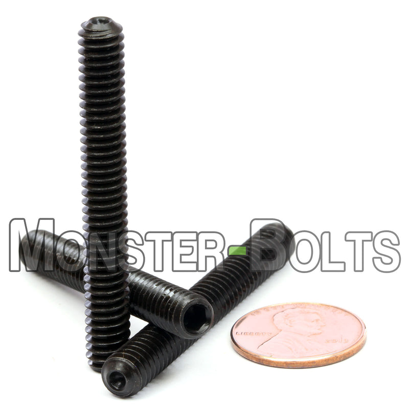 Black 1/4-20 x 2" Allen key set screws with cup point.