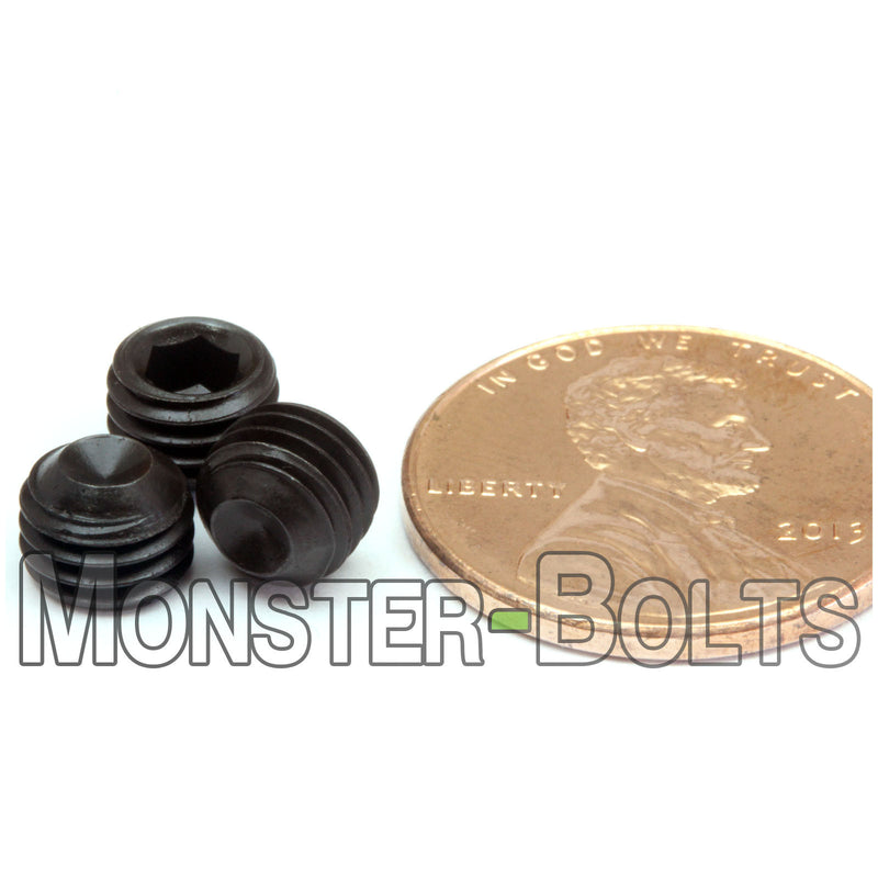 Black 1/4-28 x 3/16" Socket set screws with Cup Point