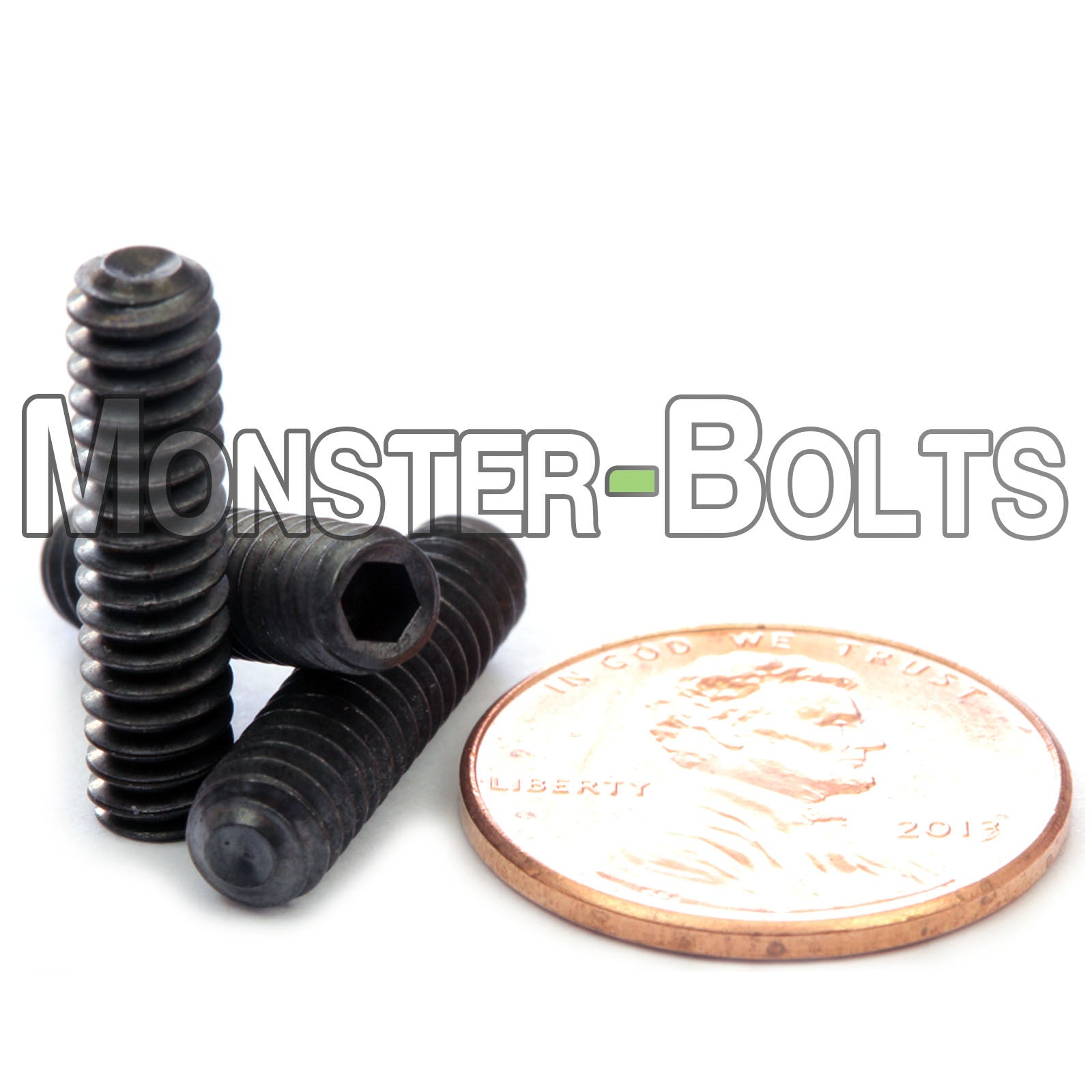 Black #10-24 x 3/4" Allen key set screws with cup point.