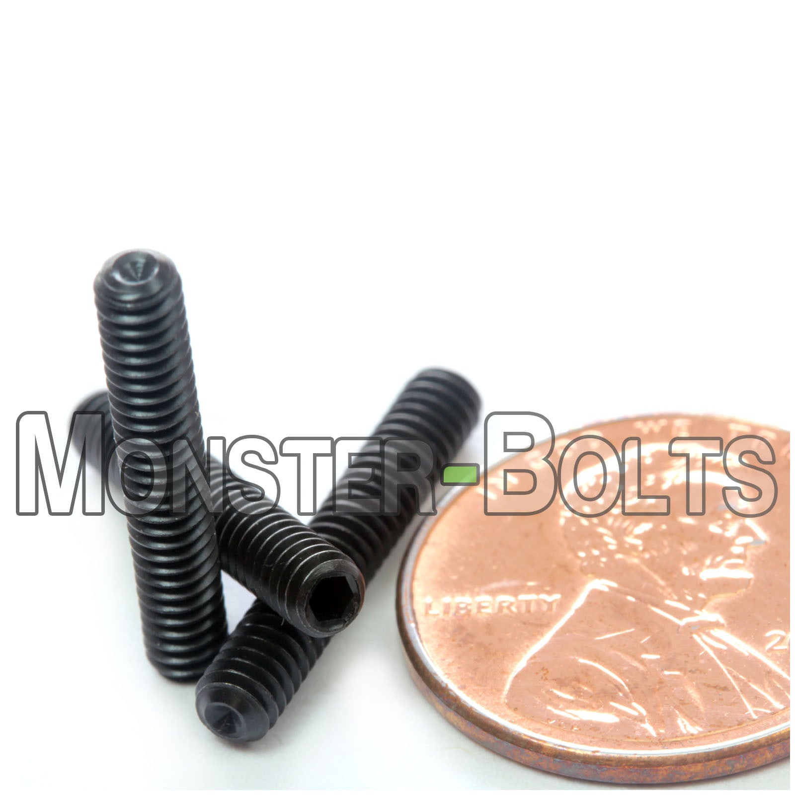 Black #5-40 x 3/4" Allen key set screws with cup point.