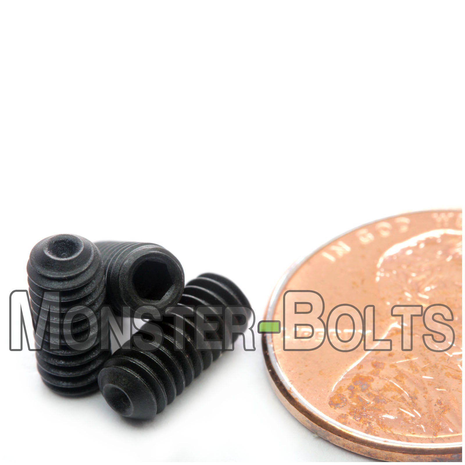 Black #8-32 x 3/8" Allen key set screws with cup point.