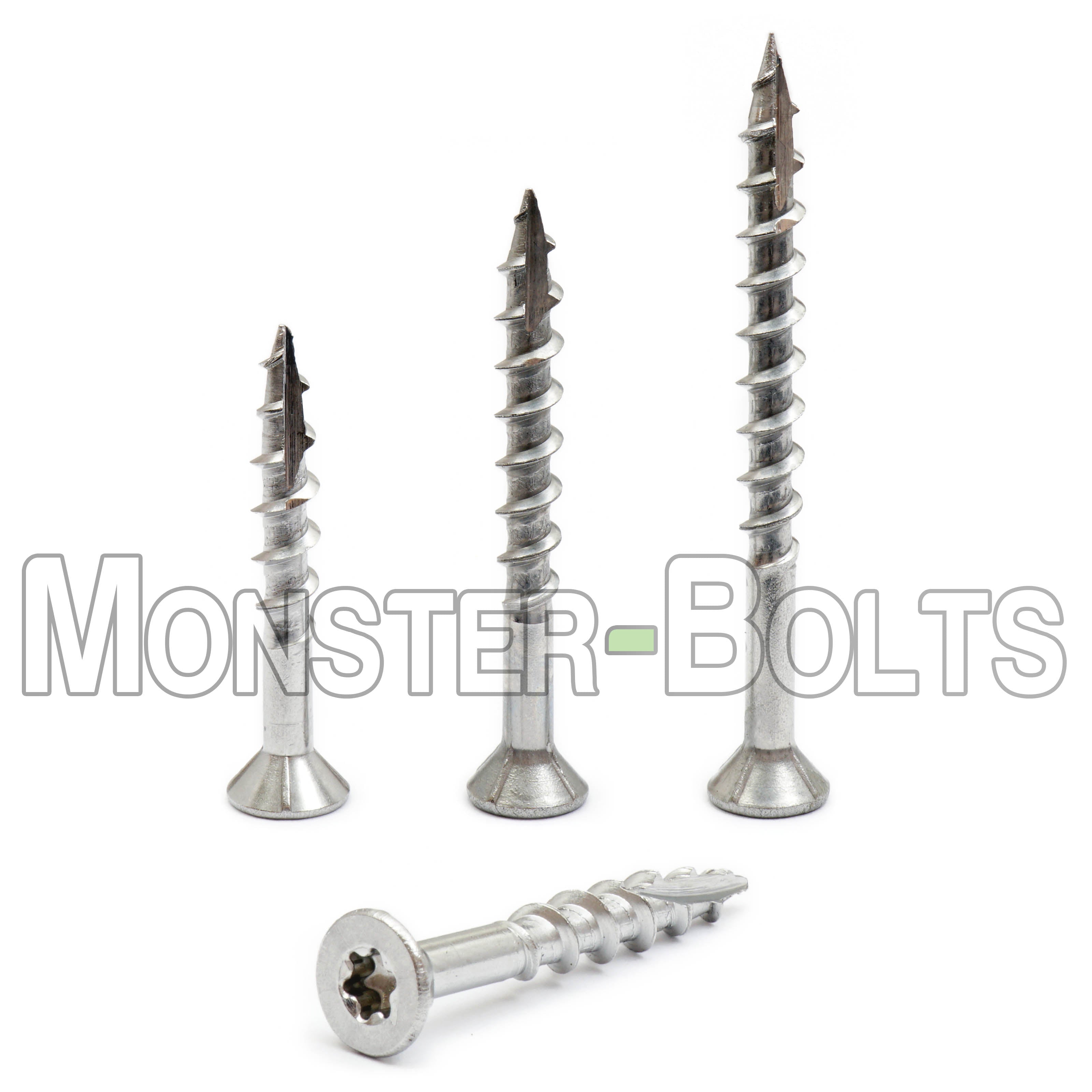 #12 x 4" Star (Torx) Drive Flat Head w/ Nibs, 305 Stainless Steel Coarse Thread Type '17' point, Wood / Drywall / Deck Screws - Monster Bolts