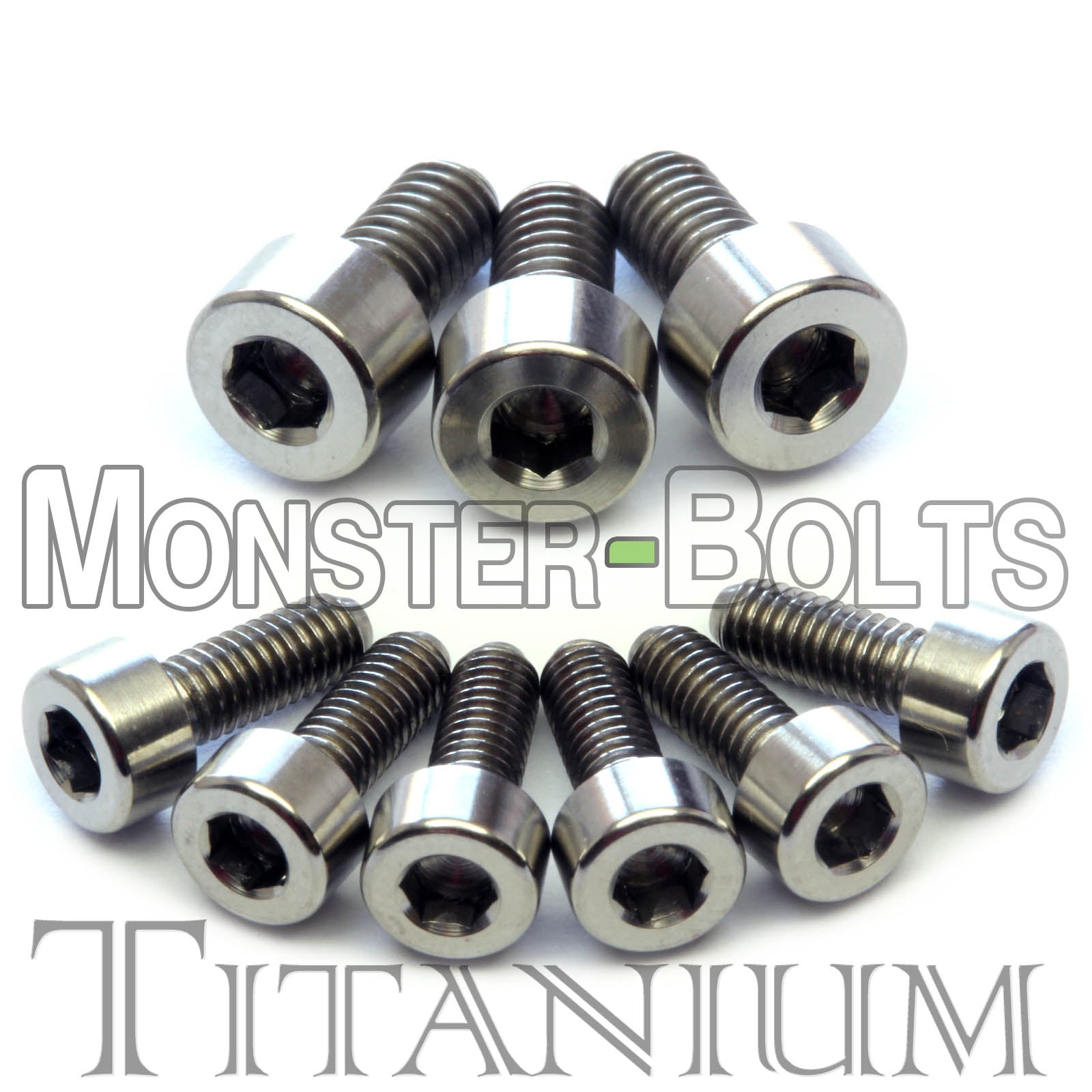 Titanium Guitar Screws for Floyd Rose Tremolo, includes 6 intonation screws and 3 locking nut screws, by Monster Bolts.