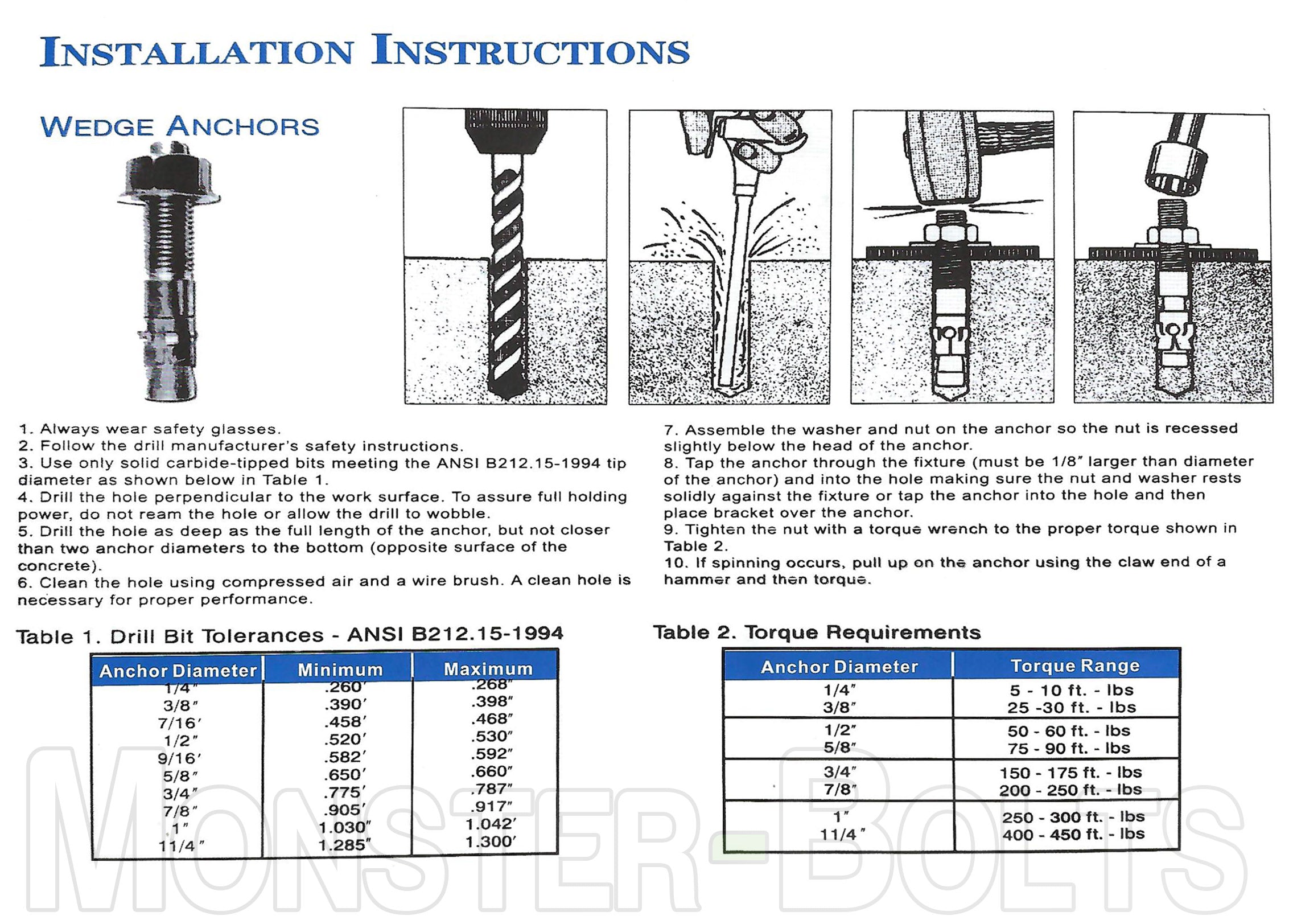 3/8"-16 Wedge Expansion Anchors, Zinc Plated Steel for Concrete and Masonry