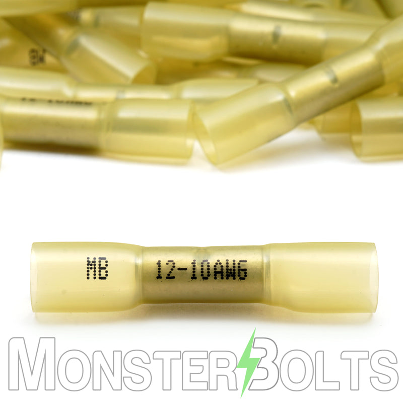 MonsterBolts Heat Shrink Crimp Butt Connectors, Sealed Waterproof, Yellow 12-10 AWG