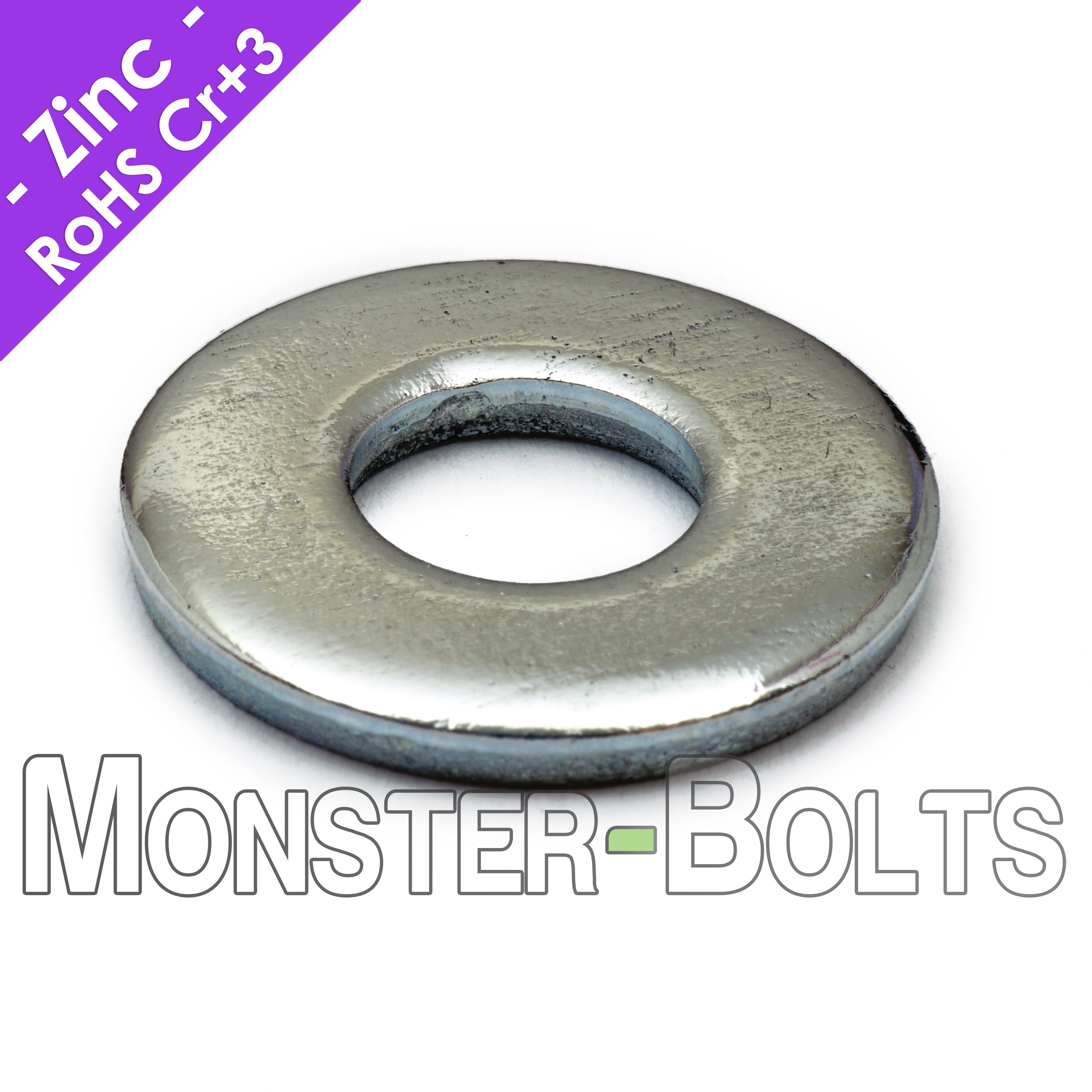 US / Inch - USS Flat Washers, Cr+3 Zinc Plated Steel - Monster Bolts