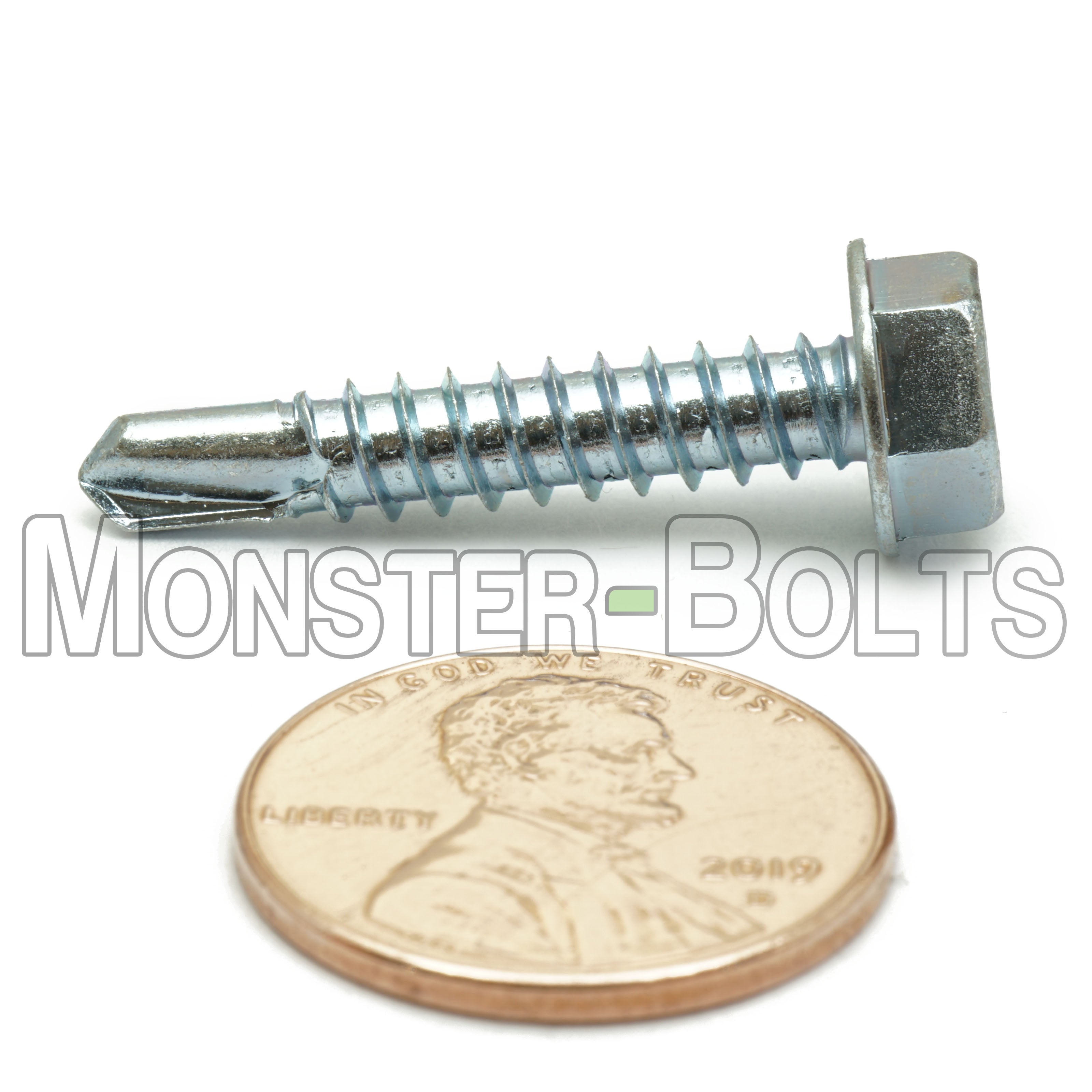 #10 Zinc Self-Drilling Tek Screws, Hex Washer Head