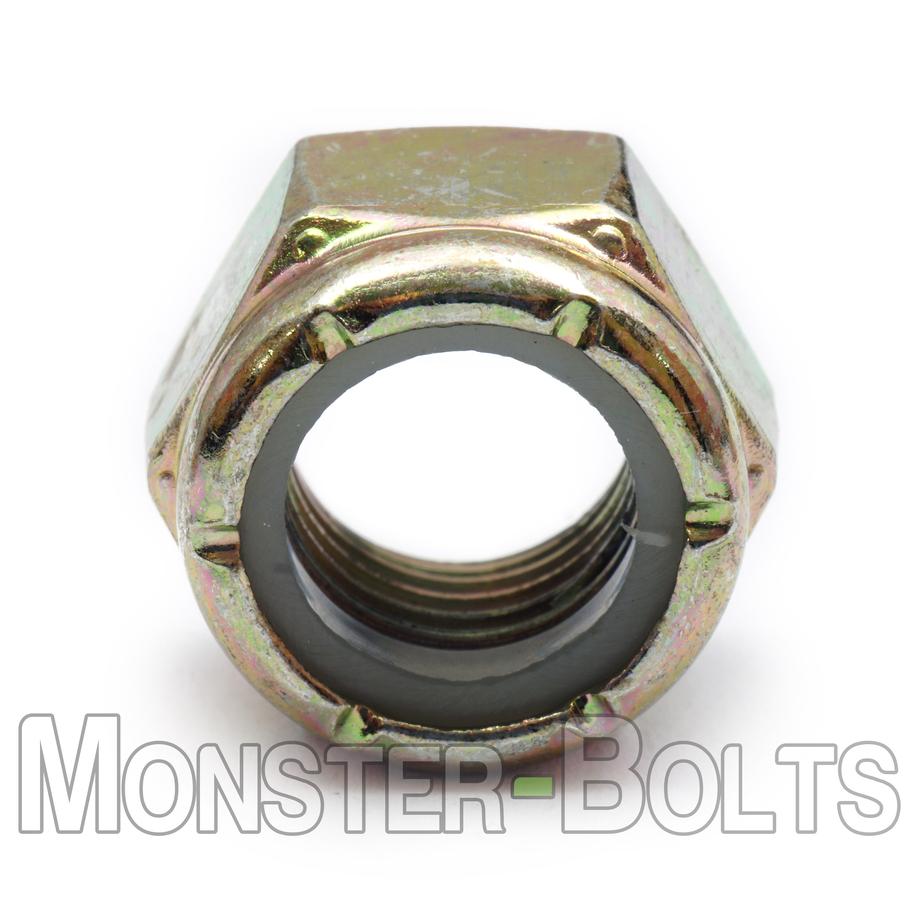 Yellow Zinc Nylon Insert Lock Nut, front profile.