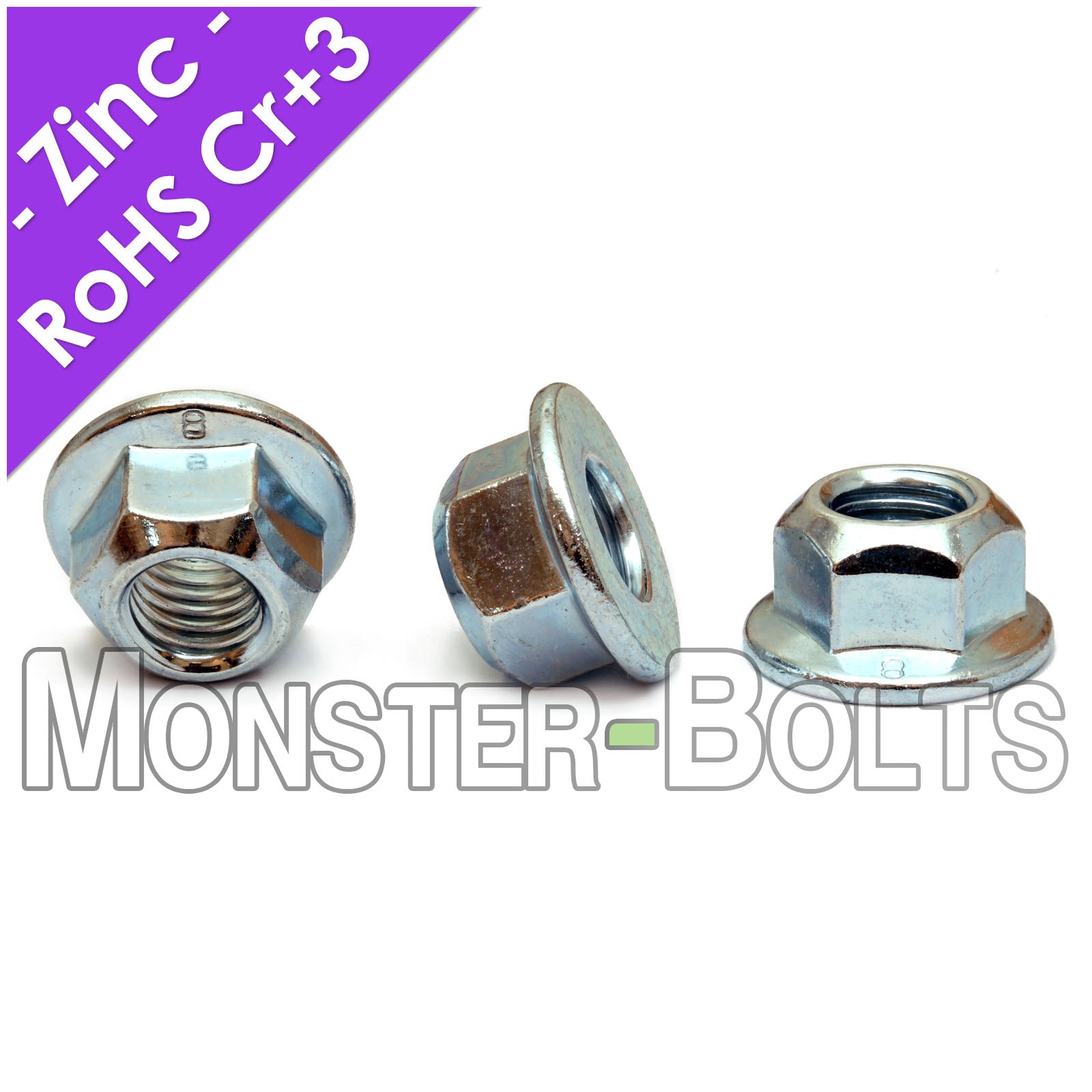 Prevailing torque lock nuts with flange, zinc-plated for durability, available at Monster Bolts.