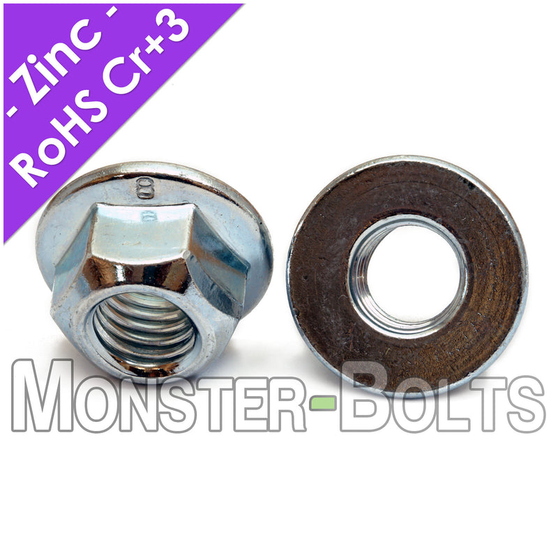 All-Metal Hex Flange Prevailing Torque Lock nuts - Zinc Plated Alloy Steel, DIN 6927 Metric Class 8 Cr+3 RoHS - Monster Bolts