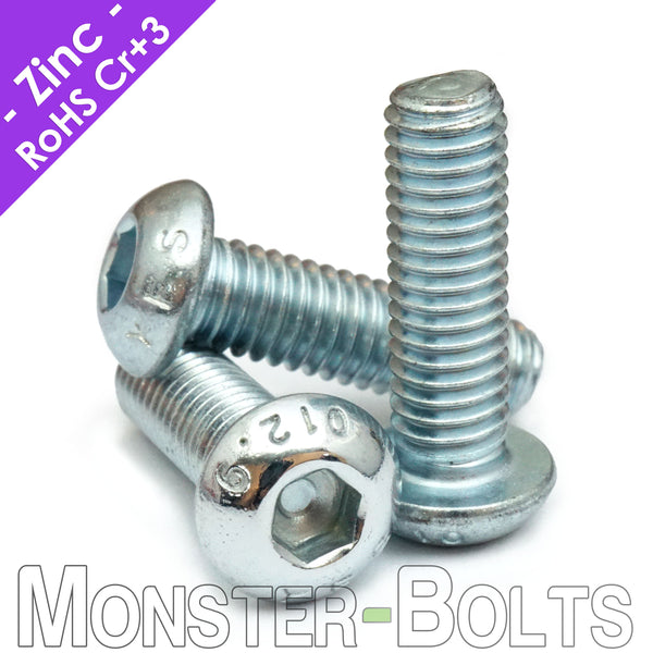 M3 Button Head Socket Cap screws, Zinc Plated 12.9 Alloy Steel - Monster Bolts