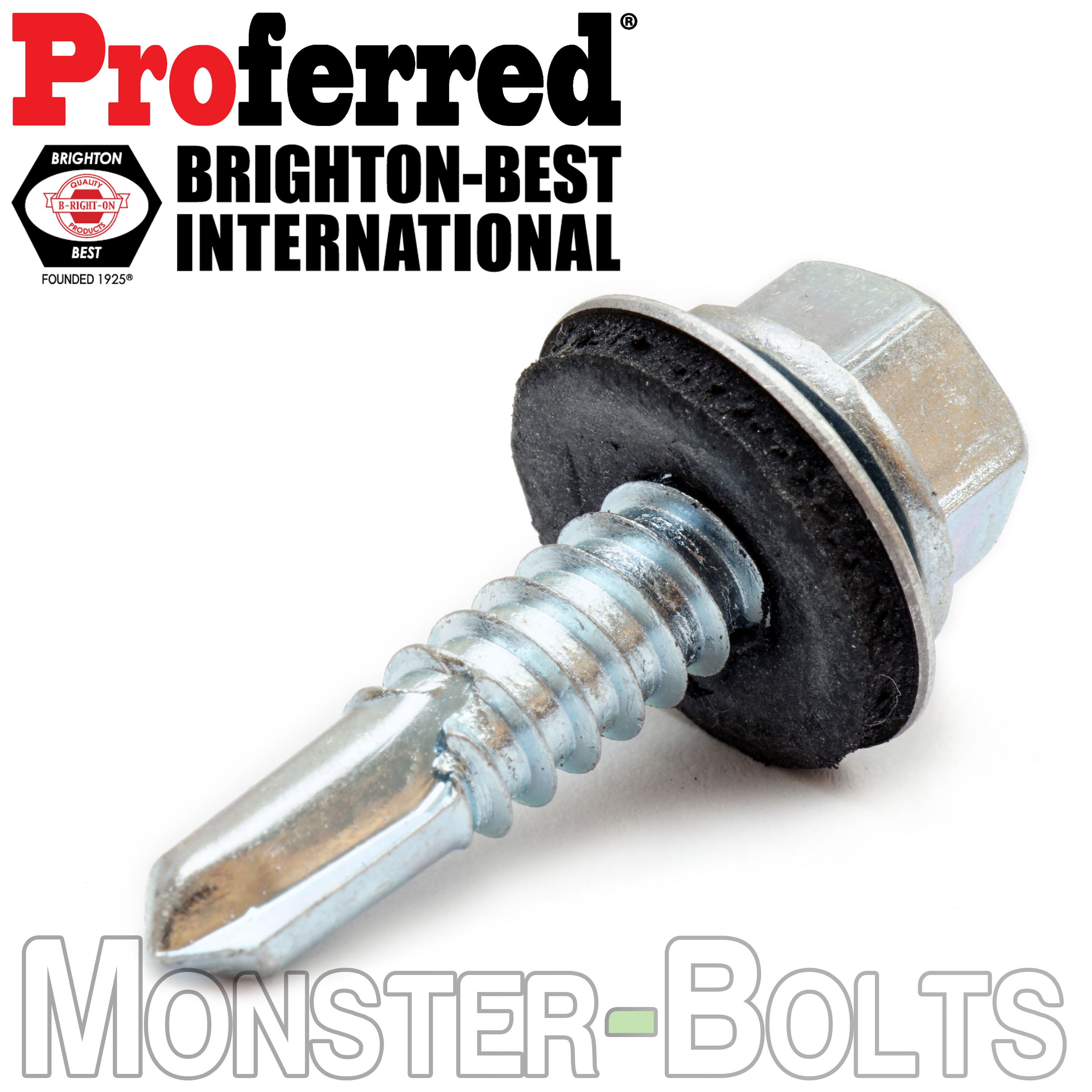#14 (1/4") Indent HWH w Bonded EPDM Sealing Washer, Zinc #3 Point BSD Self Drilling Proferred TEK Screws - Monster Bolts