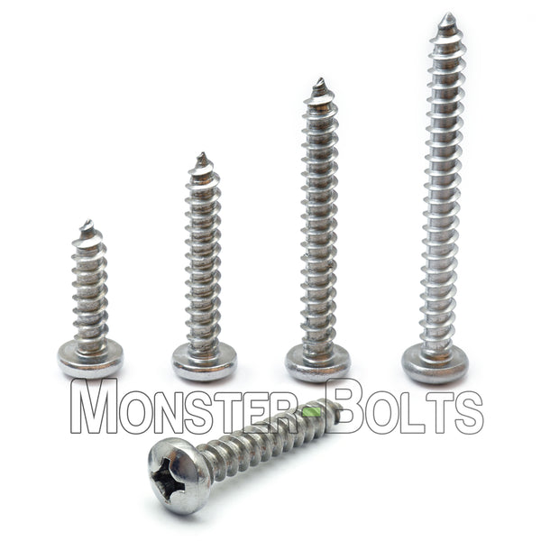 #14 Stainless Steel Phillips Pan Head Self-Tapping Type A Sheet Metal Screws 18-8 - Monster Bolts